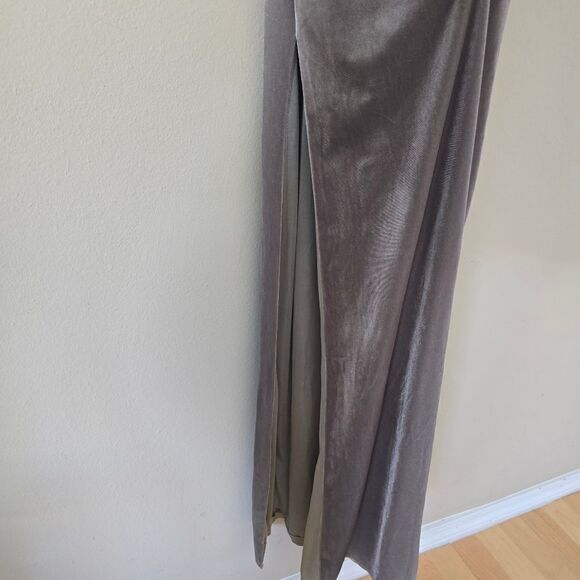 Revelry Maxi Dress sz 4 Green Gray Sleeveless Skye Velvet Bridesmaid Gown Small - Picture 7 of 12